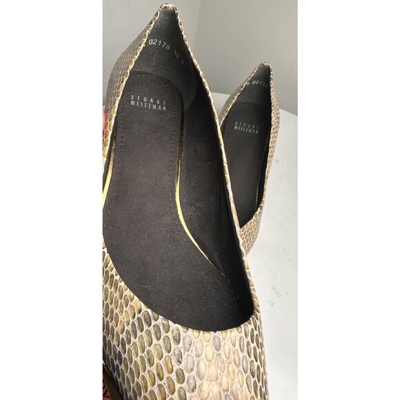 Stuart Weitzman Snakeskin Kitten Heel Sz 10 Tan Gray Leather Pointed Toe Luxury - Picture 5 of 13